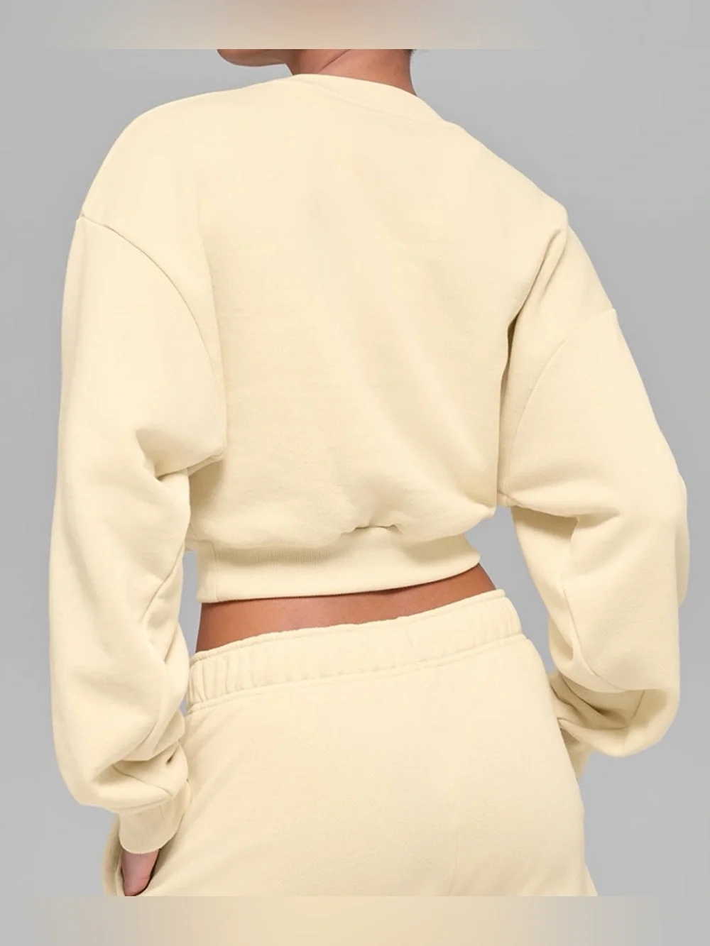 Alo Candlelight Yellow Cropped Accolade Crewneck Sweatshirt, Size Small